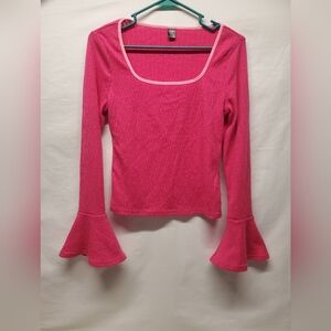 Nwot Hot Pink Flared Sleeve Long Sleeve Y2k Top